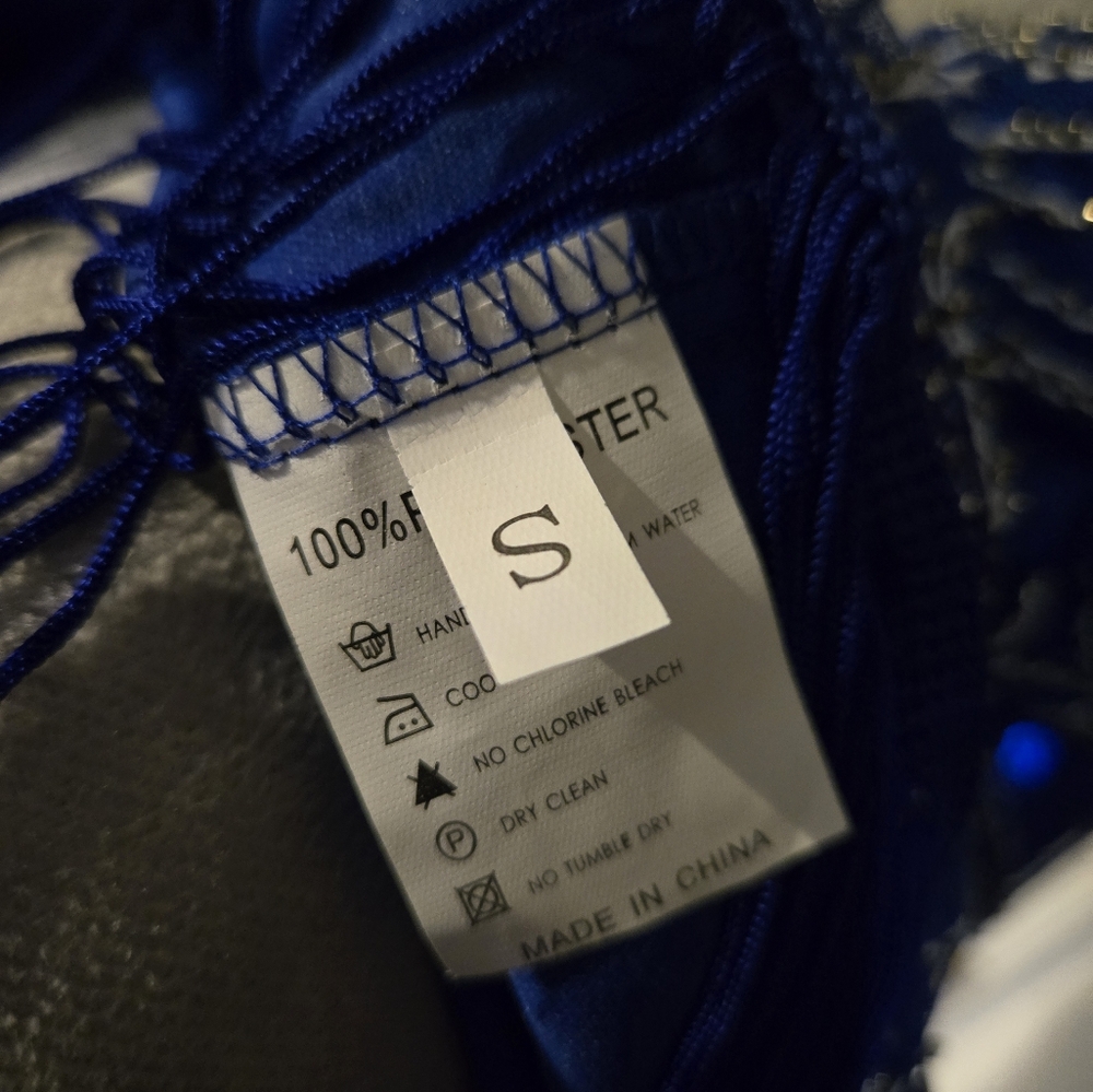 Sequins beads & stitching ROYAL blue flapper-style dress long fringe sz S - Picture 9 of 10